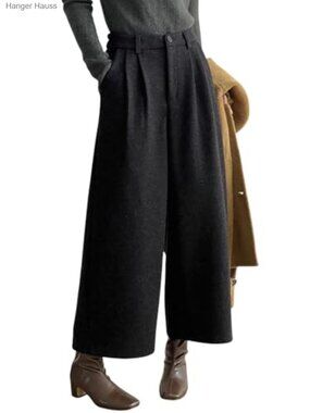 Wool Blend High Waist Wide Leg Cropped Palazzo Pants Loose Fit